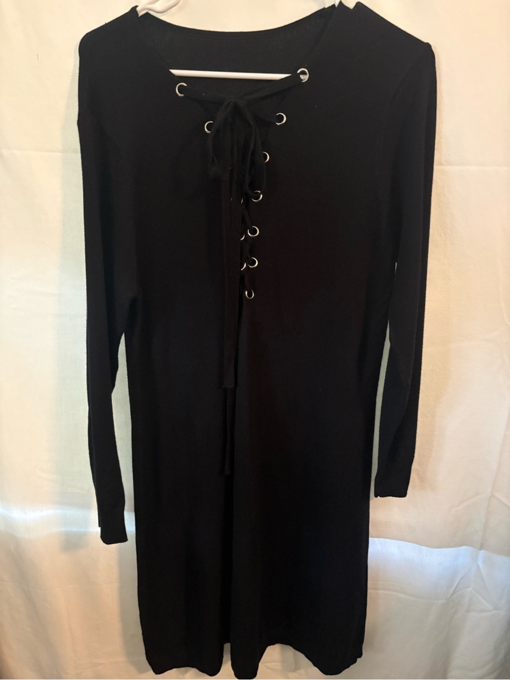 SHEIN Black Long-Sleeve Lace-Up Knit Dress